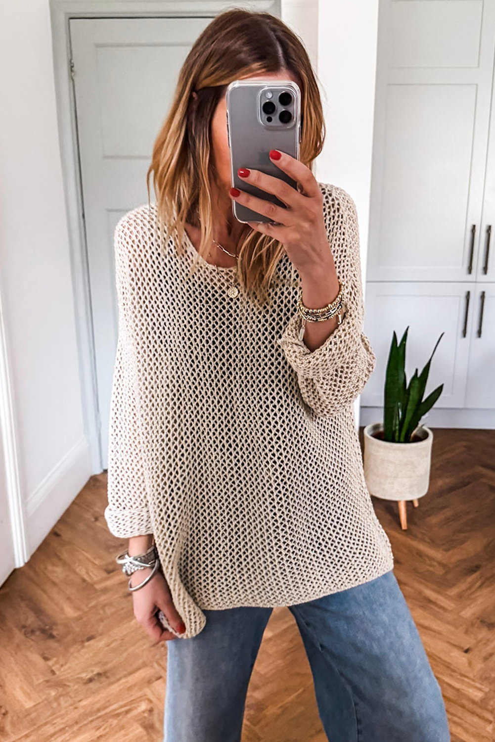 Coral Crochet Hollow-out Knit Sweater 29a77565bffb1fb1