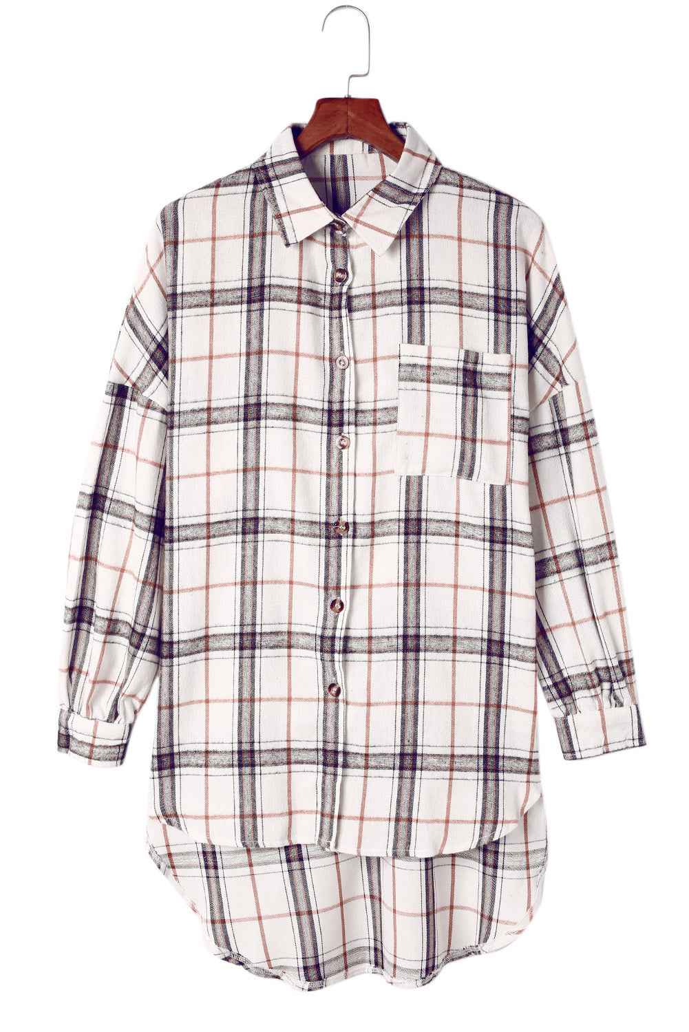 White Plaid Slits Bishop Sleeve Oversized Shacket 29f4492f625bfdc3