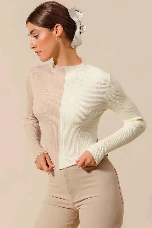 SO ME Color Block Fitted Crop Sweater Top 2a15f3d1f4da4cd38e46b0006c8ac442-Max-Origin