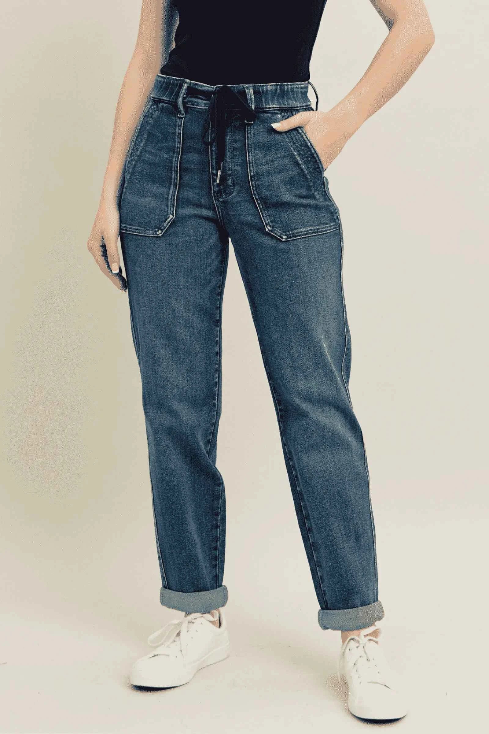 Judy Blue Full Size HW Vintage Wash Jeans w/ Drawstring Plus Size Dark 2a174844-7c0b-4399-92ea-a36e70c49646-Max-Origin