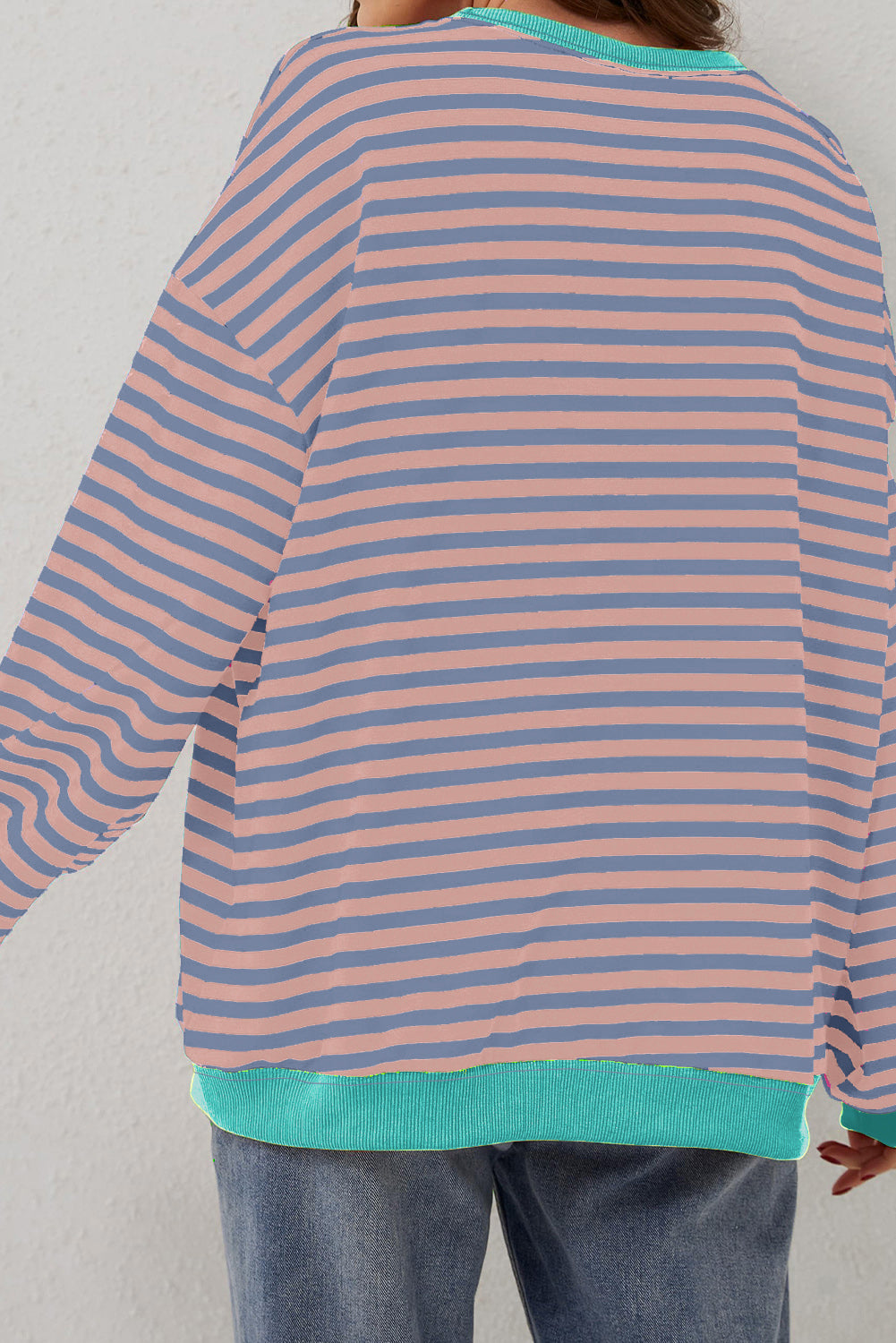 White Striped Contrast Trim Drop Shoulder Sweatshirt 2a22d69f3afa4a5e