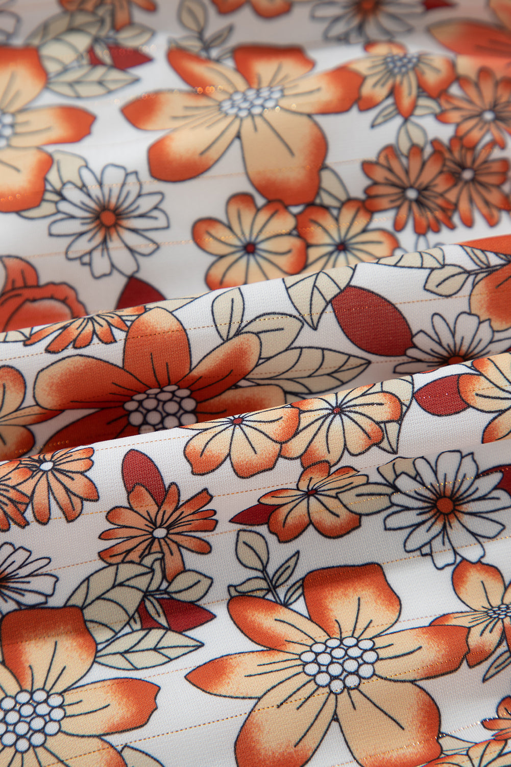 Khaki Floral Print Ruffled Tiered Long Sleeve V Neck Midi Dress 2a742742ec8d22fb