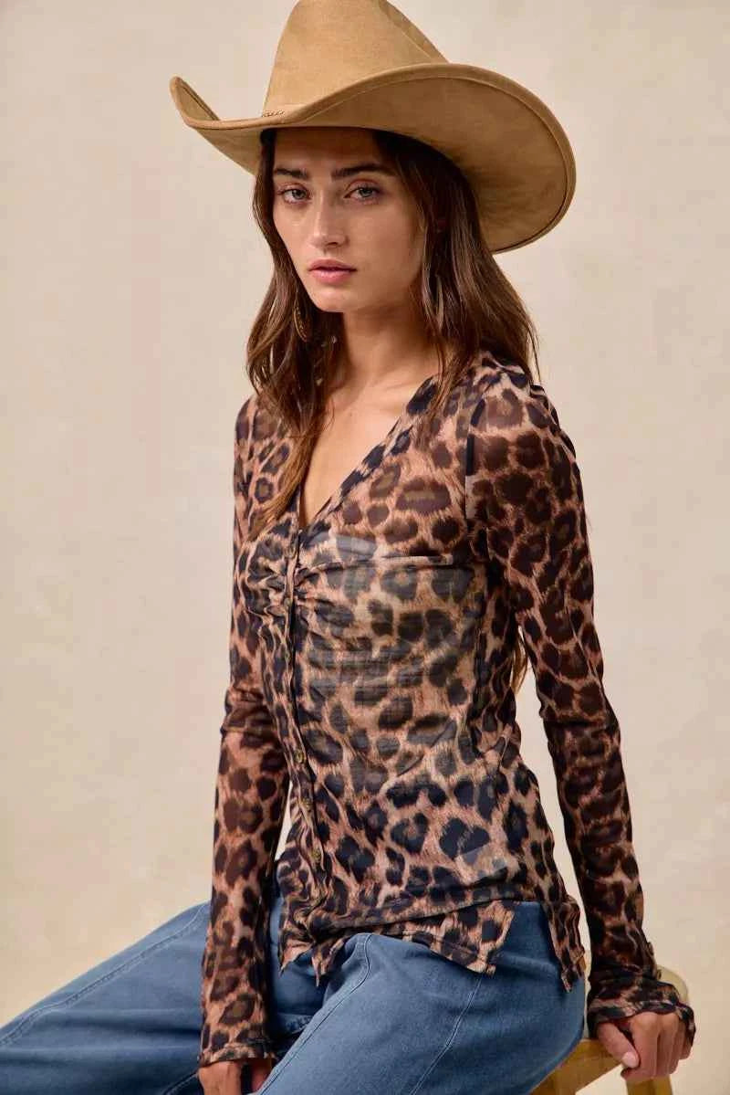 BiBi Leopard Printed Mesh Shirt With Button Up V Neck 2a9c1e5db3af4f8aa403ab8f3426ce2c-Max-Origin