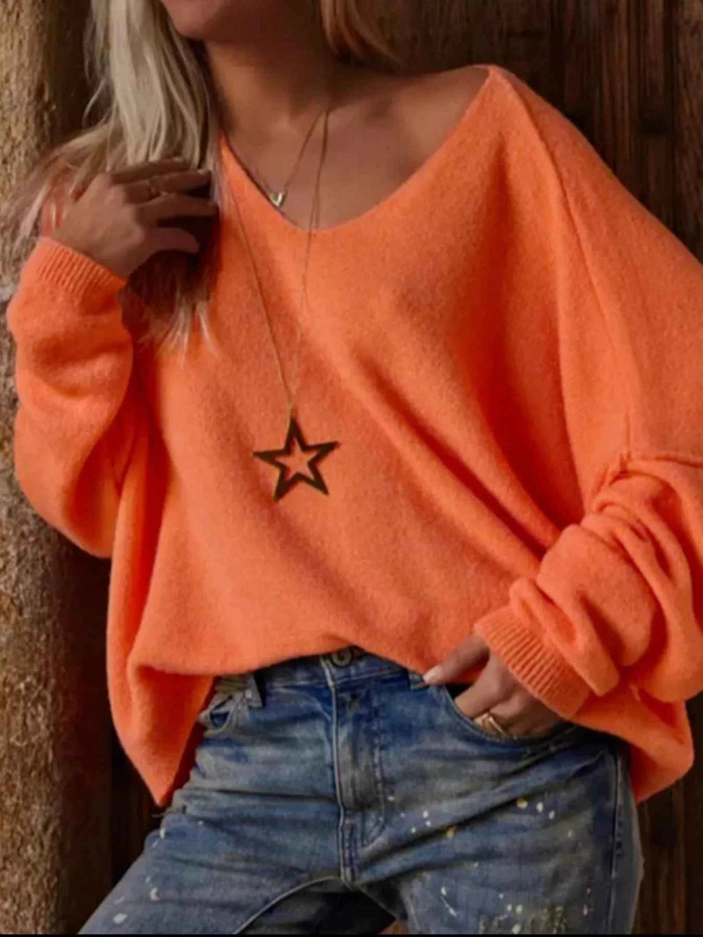 V-Neck Dropped Shoulder Sweater Tangerine 2a9f4960-51fd-42ca-8e7b-42f8e60431f2-Max-Origin