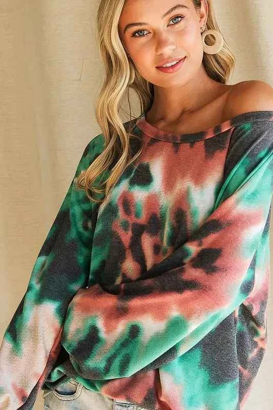 BiBi Tie Dye Print Terry Top with Puff Sleeves 2aa72c2904514bae942aa582e5a8249a-Max-Origin
