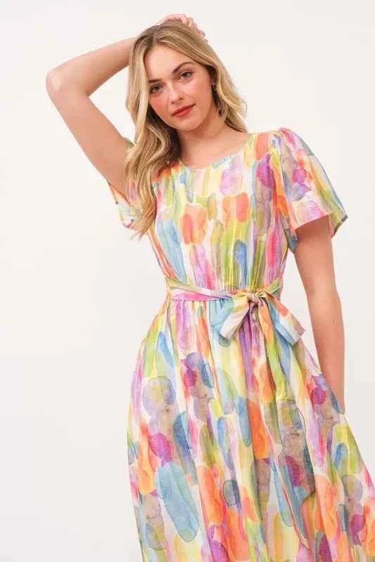 Lime 'N' Chili Watercolor Print Tie Front Midi Dress 2aa83fd891914f0bab1e1a430cf086c3-Max-Origin