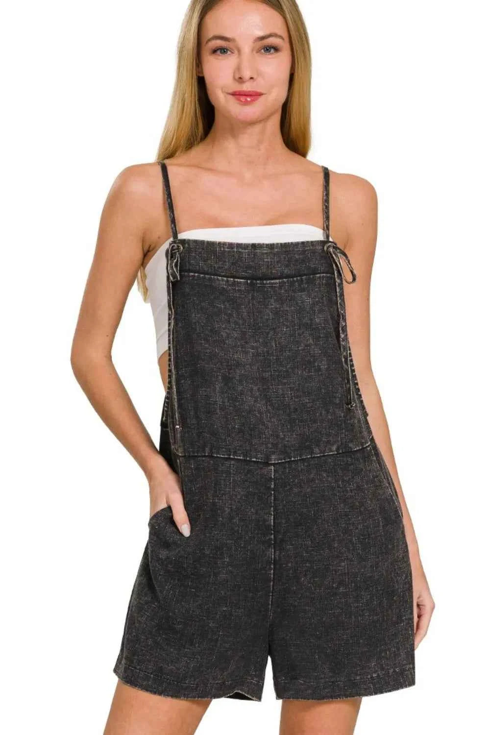 Zenana Washed Linen Knot Strap Rompers ASH BLACK 2aaade42-226e-4d90-819f-c63c206d6a90-Max-Origin