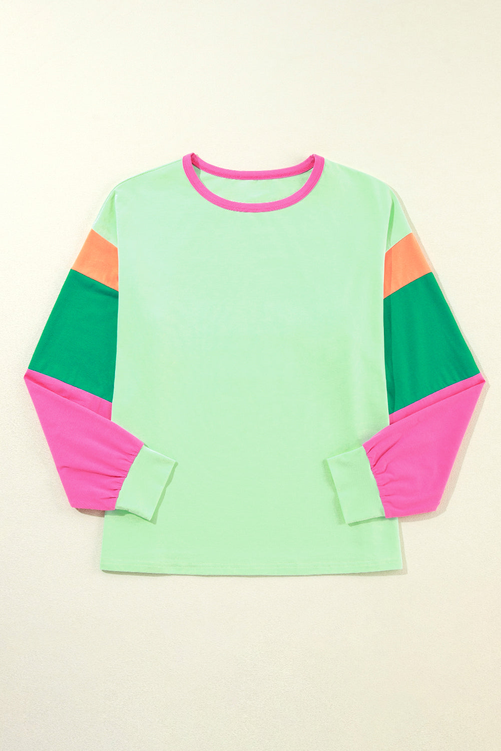 Green Color Block Sleeve Loose Fit Top 2aafa74ed58dcb9d