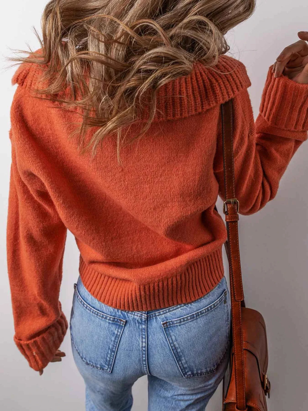 Collared V Neck Ribbed Edge Sweater 2ac1765ebc8c4812a4835dd3cb839853-Max-Origin