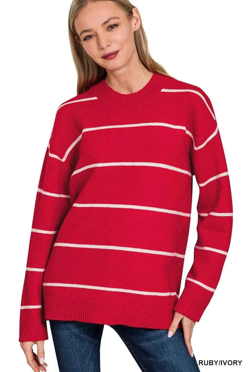 Zenana Round Neck Stripe Sweater RUBY IVORY 2acfc3c73ae348058133bad6db4d48aa-Max-Origin