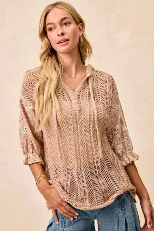 BiBi Jacquard Flower Puff Sleeve Hooded Knit Top TAUPE 2ad06c8d-1488-4ee8-895d-b65d43986cb6-Max-Origin