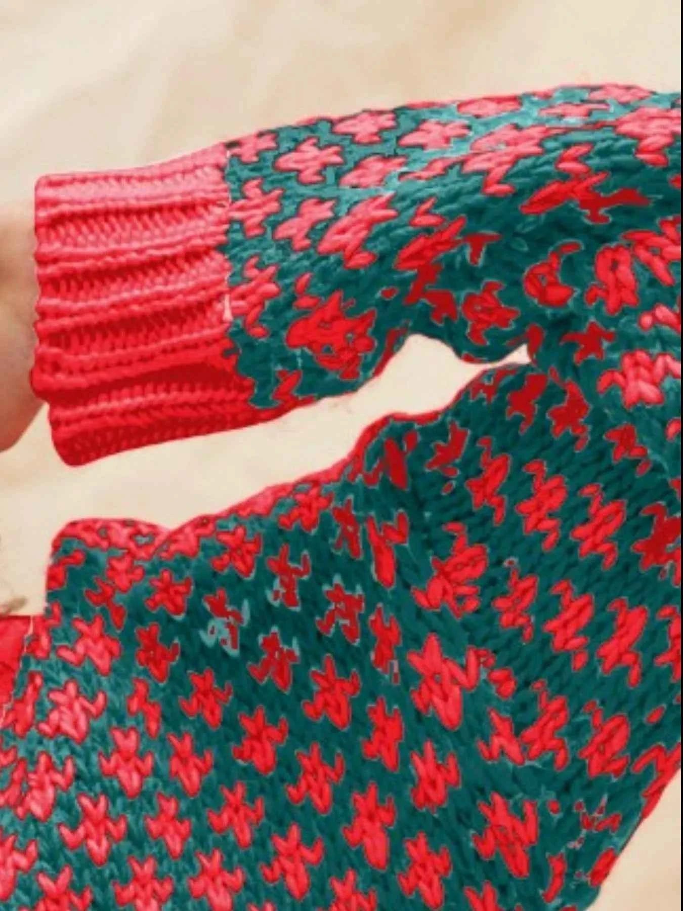 SO ME Color Block Textured Christmas Sweater V Neck Top 2ad641bb-8676-4a01-a2c5-41c683710fa7-Max-Origin