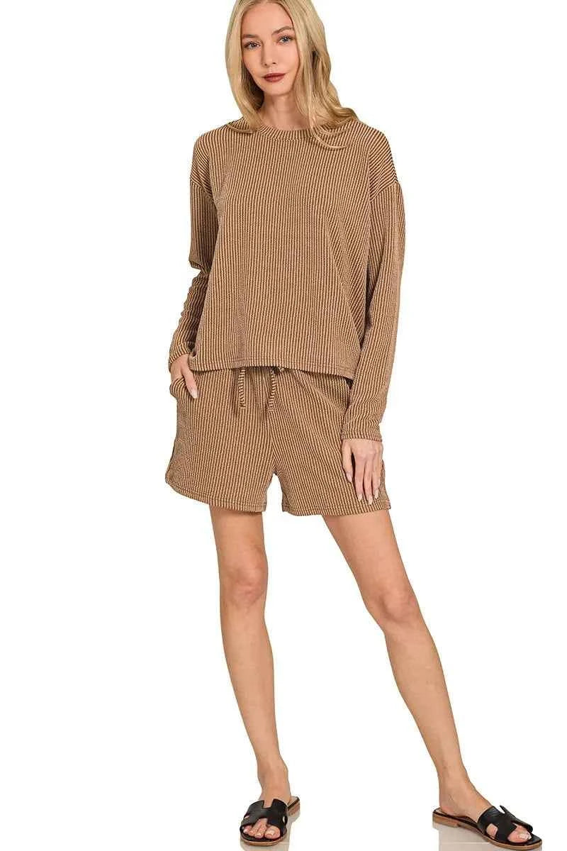 Zenana Corded Rib Long Sleeve Tee and Shorts Set 2ada3a1966e74c7fa6ea1e26adc8c9c1-Max-Origin
