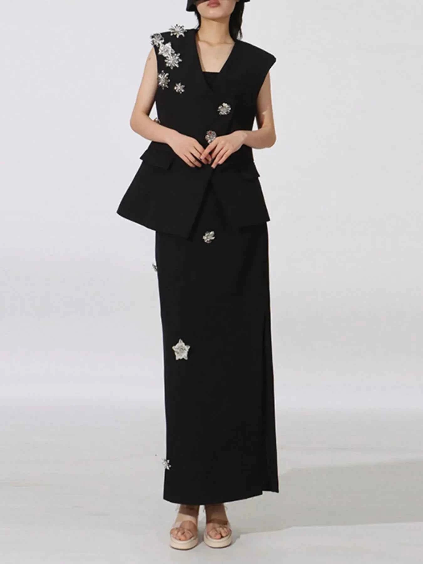 Flower Sleeveless Vest and Skirt Set Black 2af25cc6-b9f4-4680-bc83-19602b118f46-Max-Origin