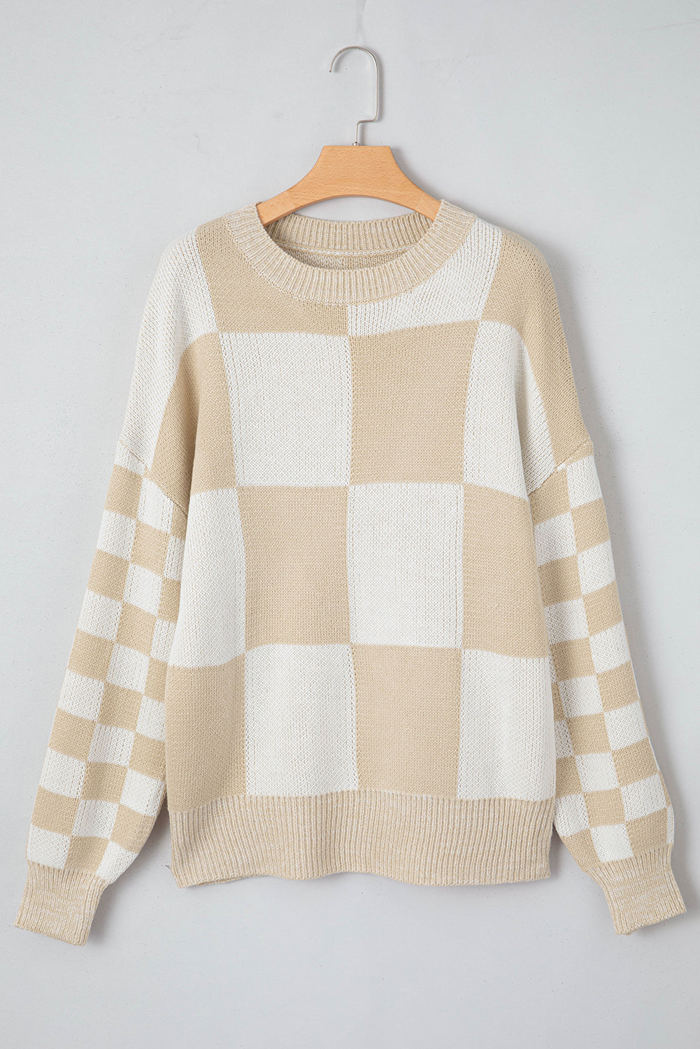 Flaxen Plaid Knitted Drop Shoulder Sweater 2af3f18678fed58b