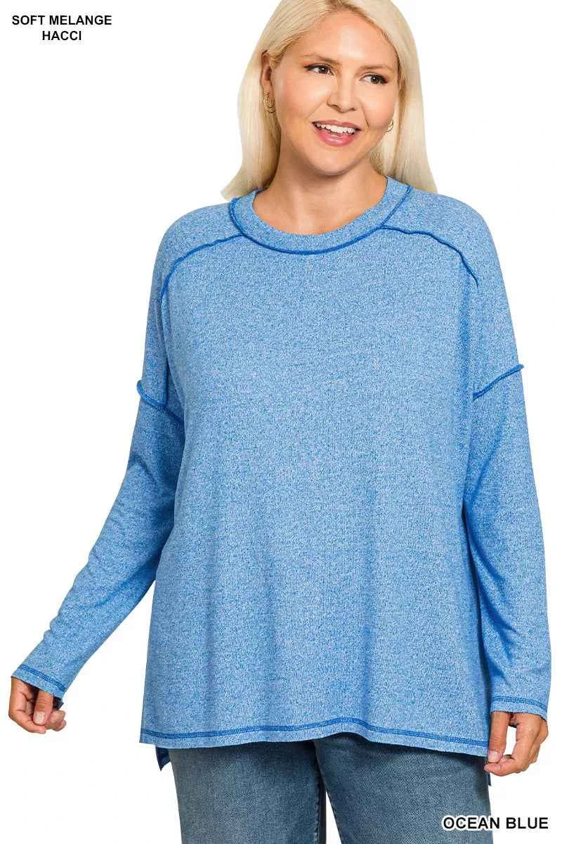 Zenana Full Size Melange Hacci Exposed Seam Hi-low Tee Plus Size 2b025ef5-d1c3-4768-ad55-ba0da9253899-Max-Origin