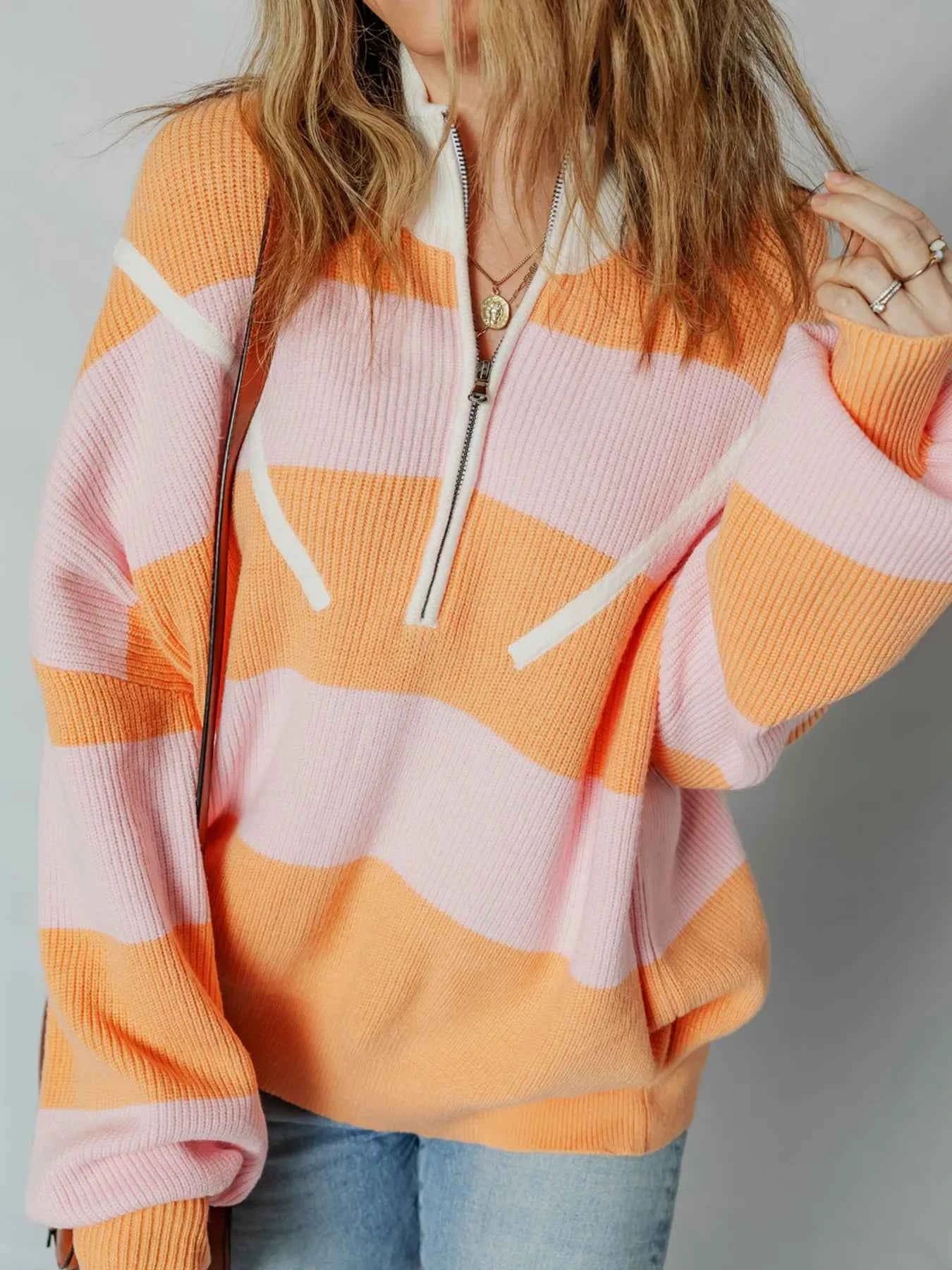 Stripe Color Block Half Zip Oversize Sweater 2b0bfb03e28c4f9bb4edb4821f961d7e-Max-Origin