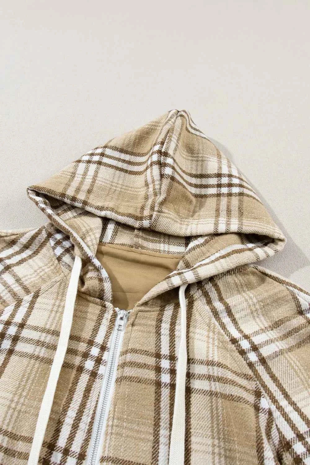 Drawstring Plaid Half Zip Raglan Sleeve Hoodie 2b4cc7a4-31de-43ba-ad74-ed38067a13c7-Max