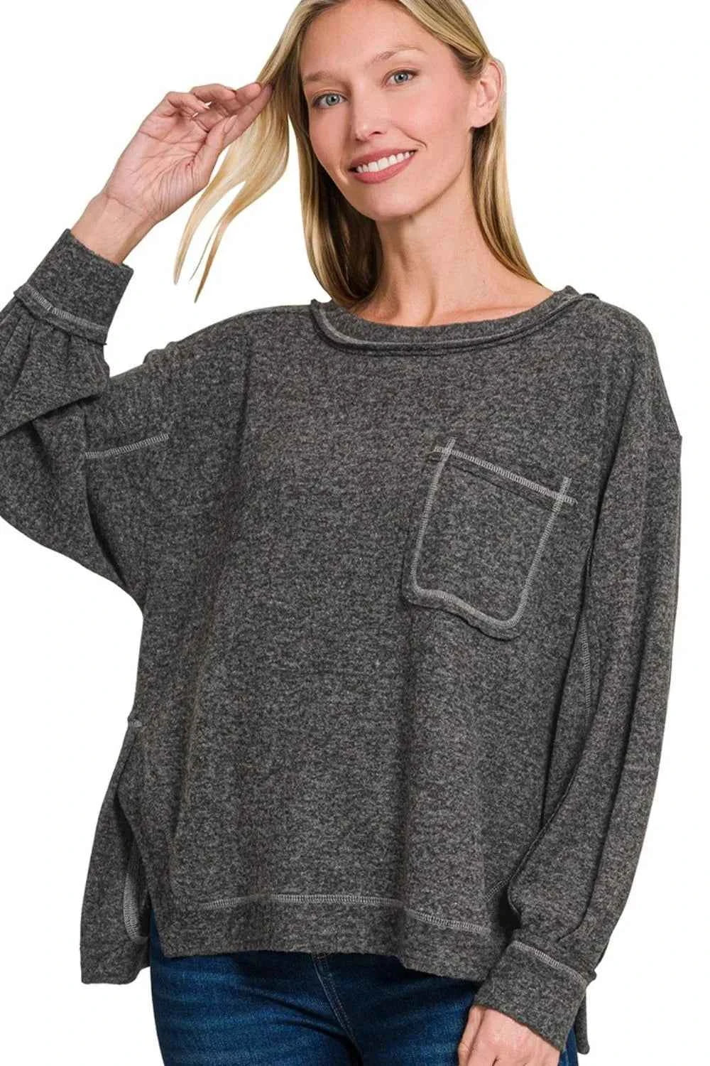 Zenana Brushed Hacci Hi-low Round Neck Knit Top BLACK 2b613be2-a8fd-4489-99a1-c13766423a3a-Max-Origin