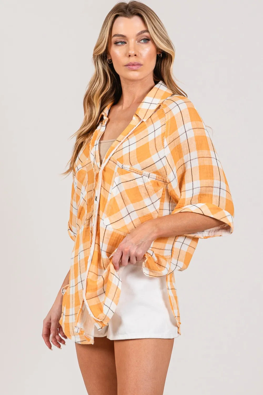 SAGE + FIG Plaid Button Up Side Slit Shirt 2b707de4-ad89-420c-8419-f2c1d8ded3c3-Max