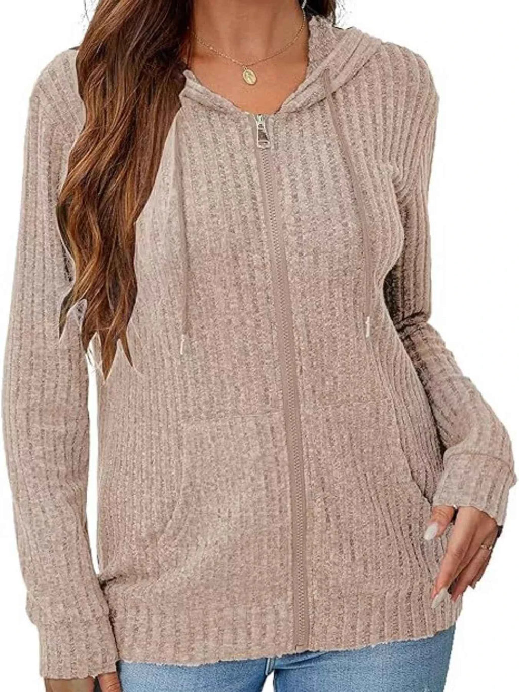 Ribbed Zip Up Hooded Outerwear 2b87834b0eb248389022193ff47511be-Max-Origin