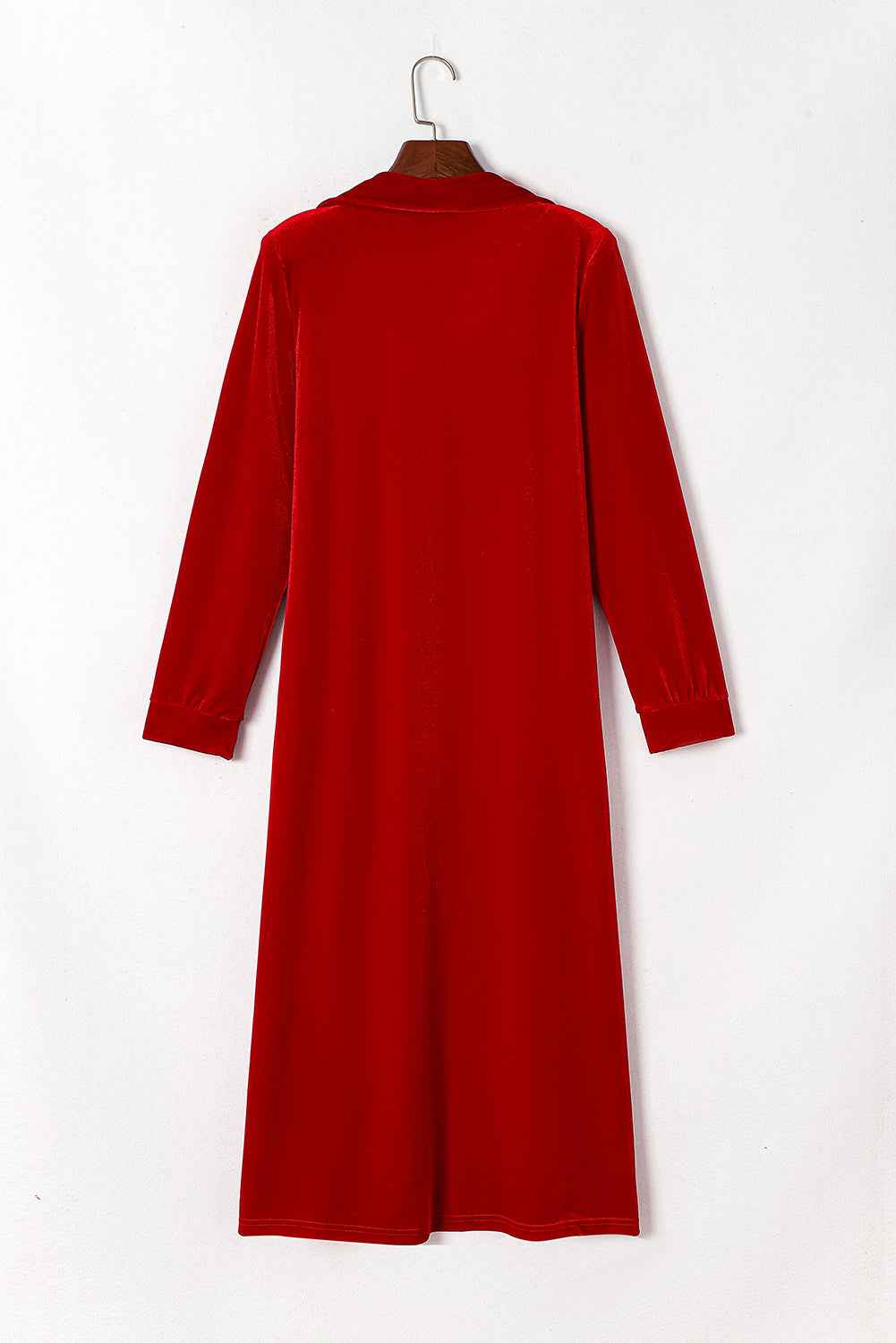 Red Velvet Elegant Open Front Pocket Long Cardigan 2bd91d4237c5f040