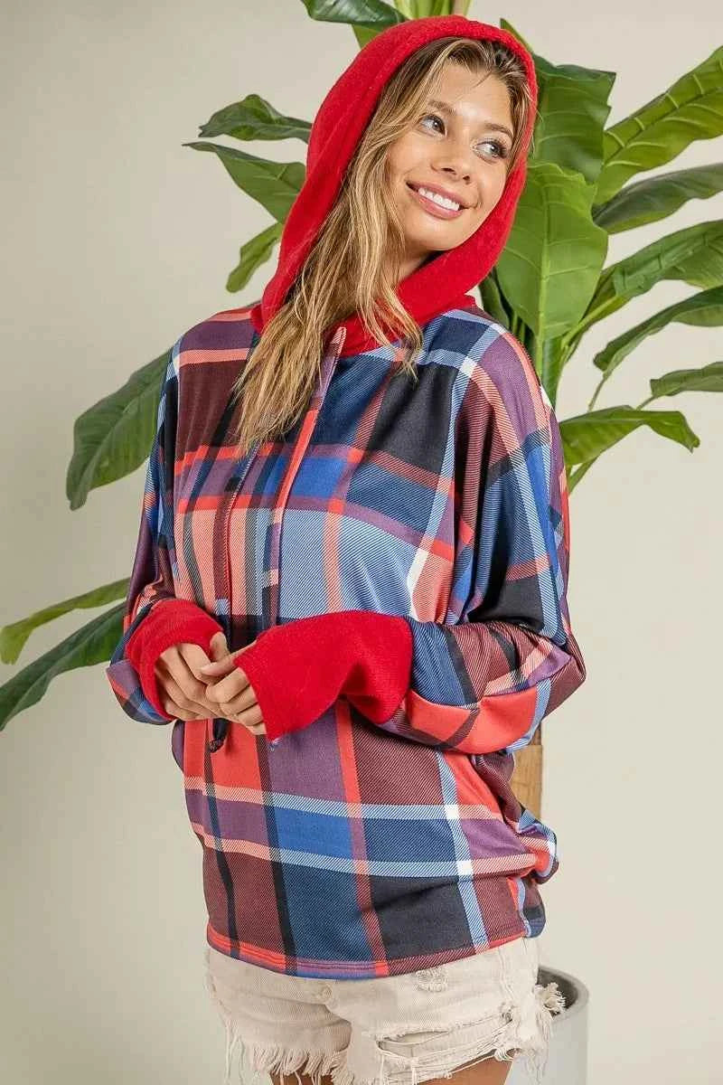 BiBi Plaid Mirr Brushed Rib Contrast Thumb Open Hoodie 2bec3b0803004aae95b89bf92ac1eaa1-Max-Origin