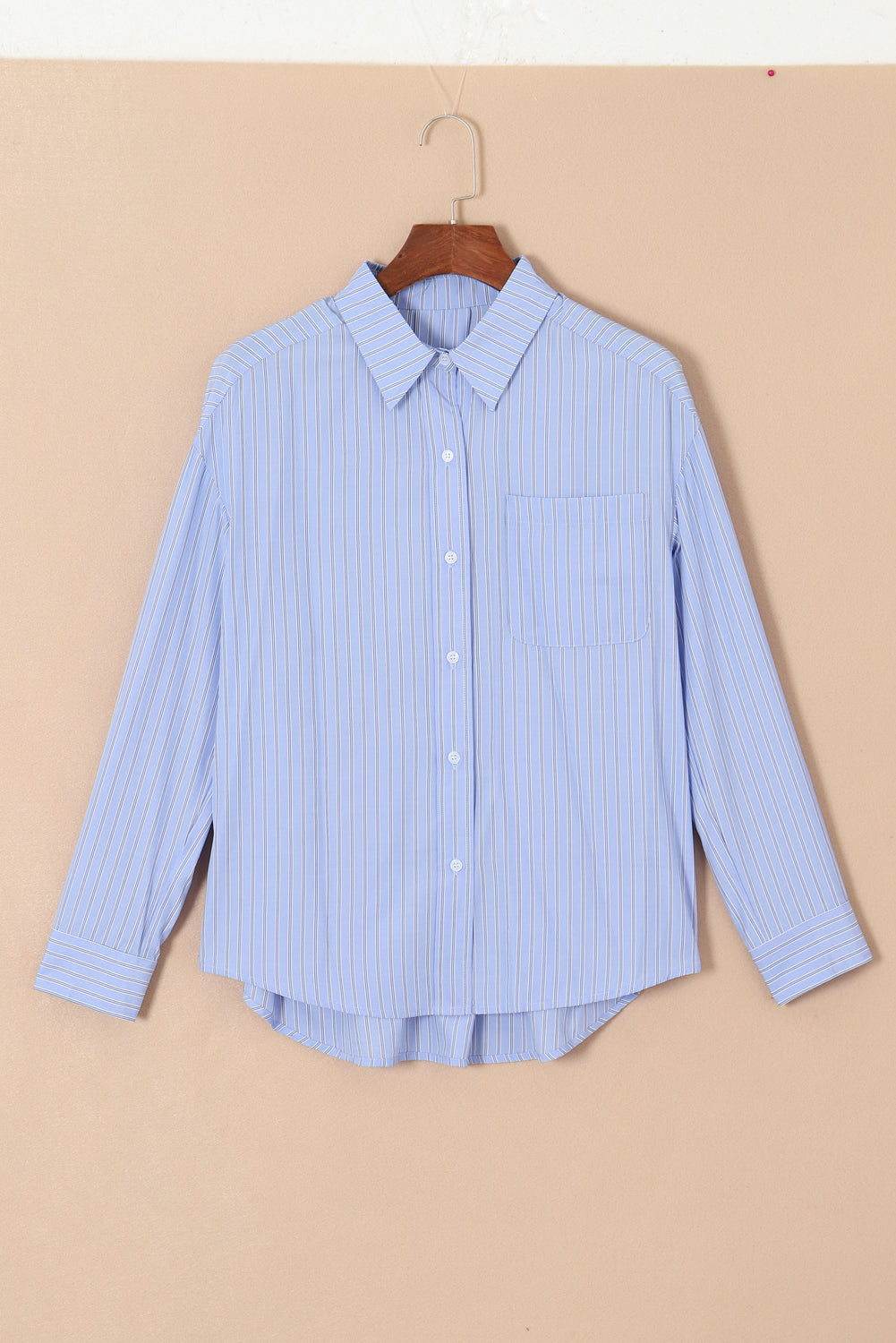 Blue Stripe Button Up Oversized Casual Shirt 2bf34f1c6dec36ff