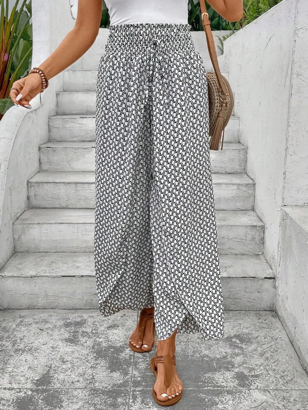 Tied Printed Wide Leg Pants White 2bfa4609-eb73-4f7a-972b-c45810a9ed3f-Max