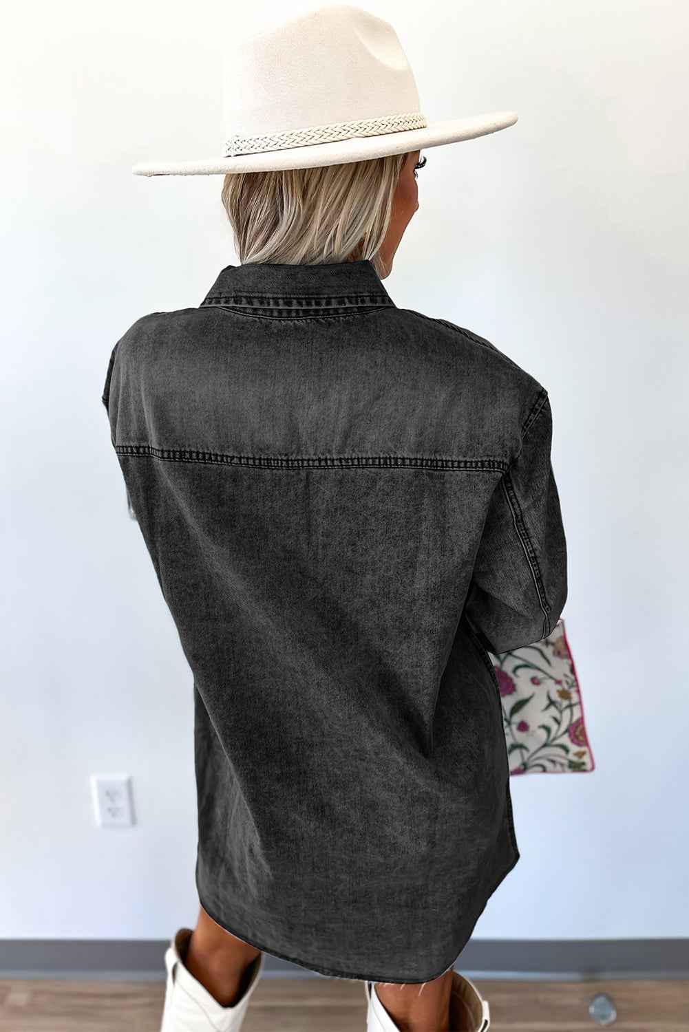 Beau Blue Chest Pocket Raw Hem Denim Loose Shirt Dress 2c00ccb3b0758f8c