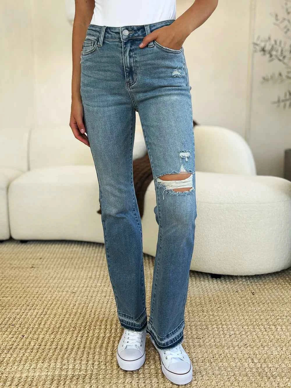Judy Blue Full Size Mid Rise Destroyed Hem Distressed Jeans Medium 2c028217-213e-41fe-b5fa-4fac91a21f2a-Max