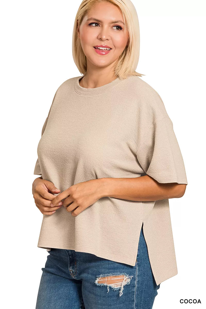 Zenana Full Size Double Knit Side Slits Hi Low Short Sleeve Top Plus Size 2c1ca52b-3738-4ce6-8fdd-6d33c294c271-Max-Origin