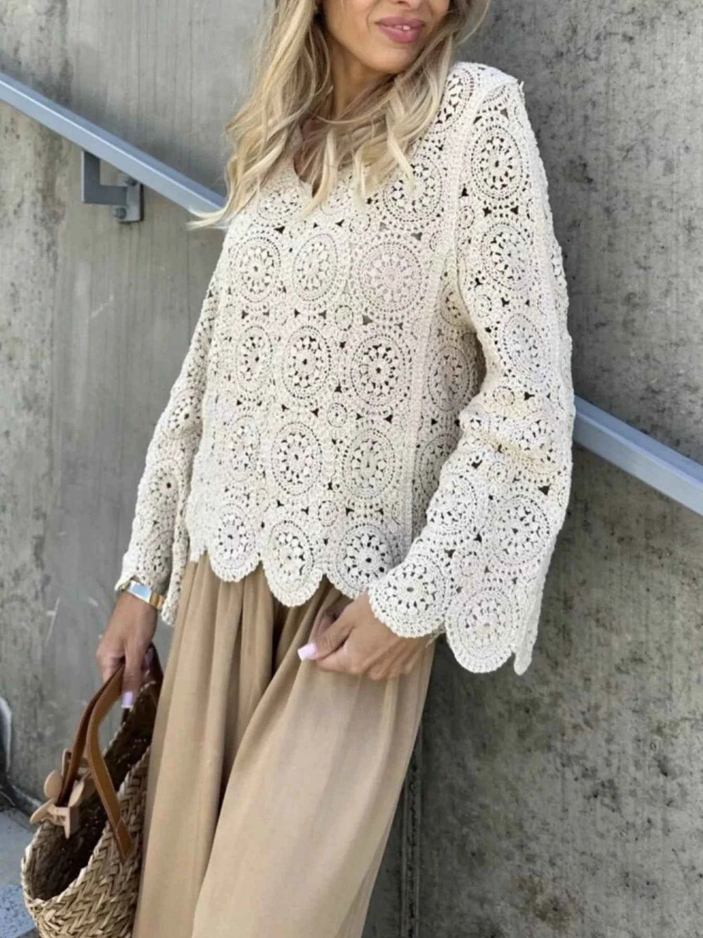Crochet Lace V-Neck Bell Sleeve Knit Top 2c3692d5-cb48-4567-9ff8-eccbd9efe908-Max-Origin