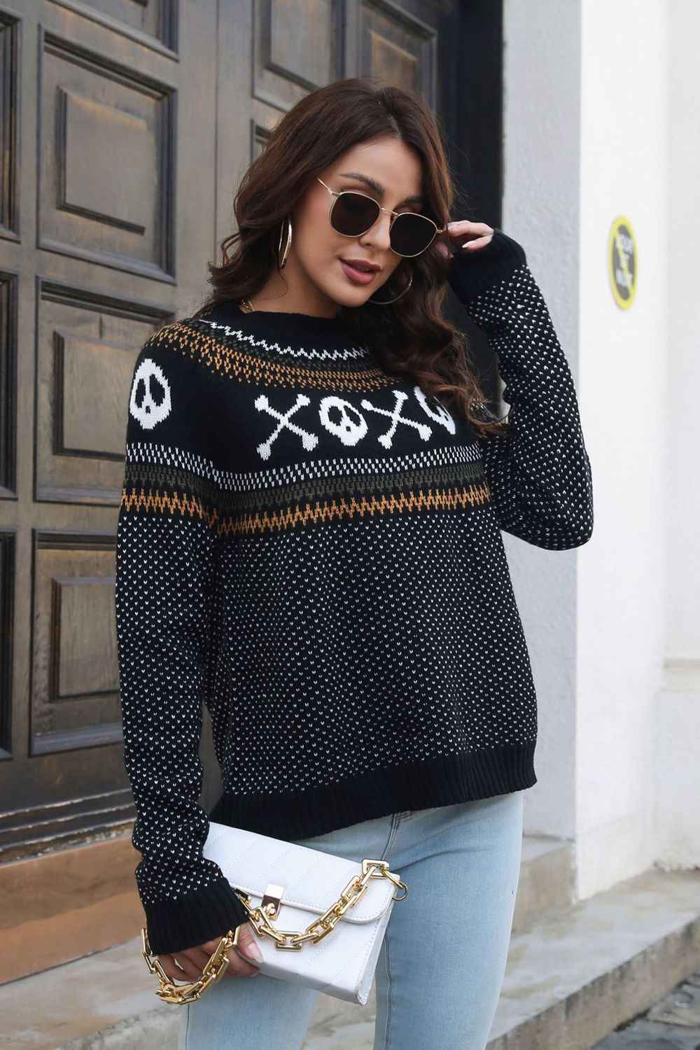Ghost Pattern Round Neck Long Sleeve Sweater 2c44ceeccaae4017af47b4ccfb916282-Max