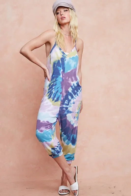 BiBi Tie Dye Knit Mid-length Casual Jumpsuit LAVENDER BLUE 2c47cd8cf5734f90b522abc9a1b634f4-Max-Origin
