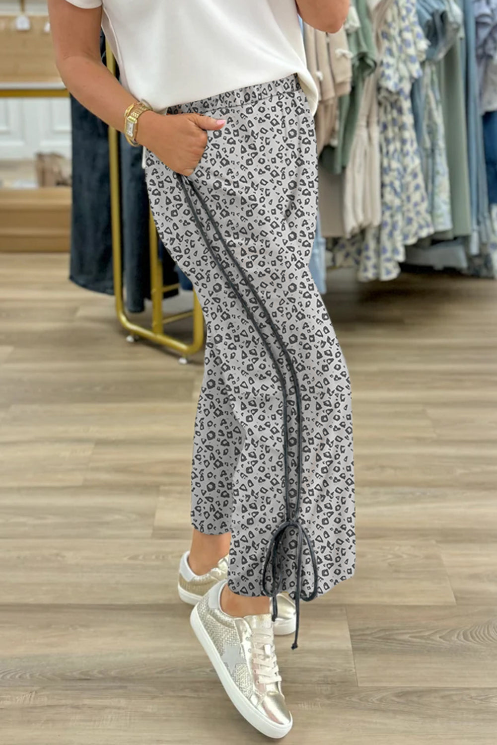 Khaki Leopard Print High Rise Knot Side Pants 2c52683d14a36380