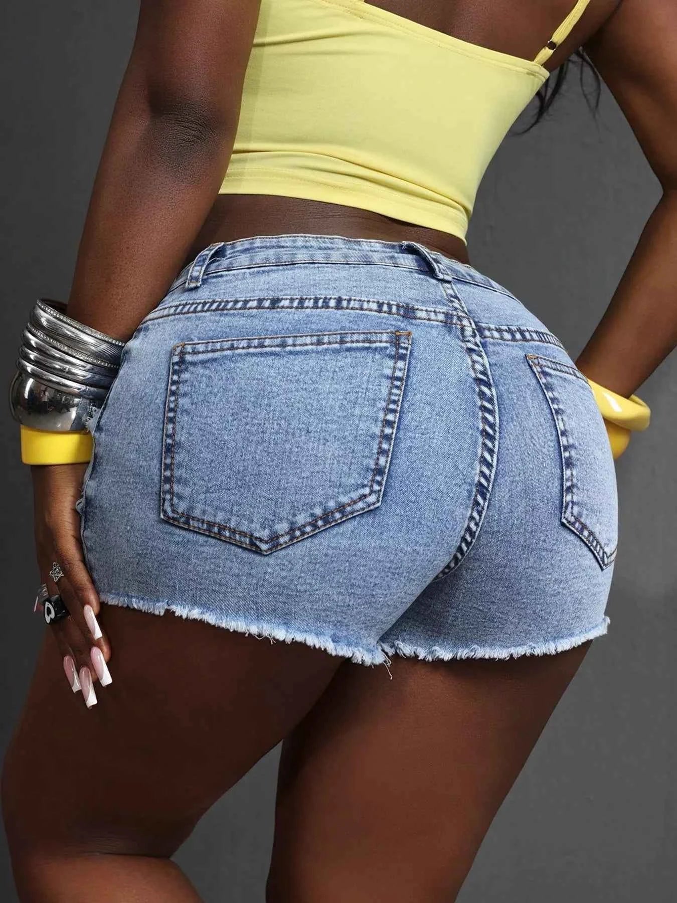Distressed Denim Shorts with Pockets 2c56d7e4a8774688b279dac1762e71c4-Max-Origin