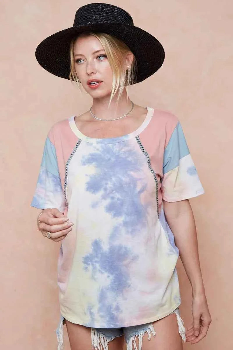 BiBi Tie Dye Printed Cotton Color Block T-Shirt 2c5715fa8943418abf8b4dfe9ae99c5d-Max-Origin
