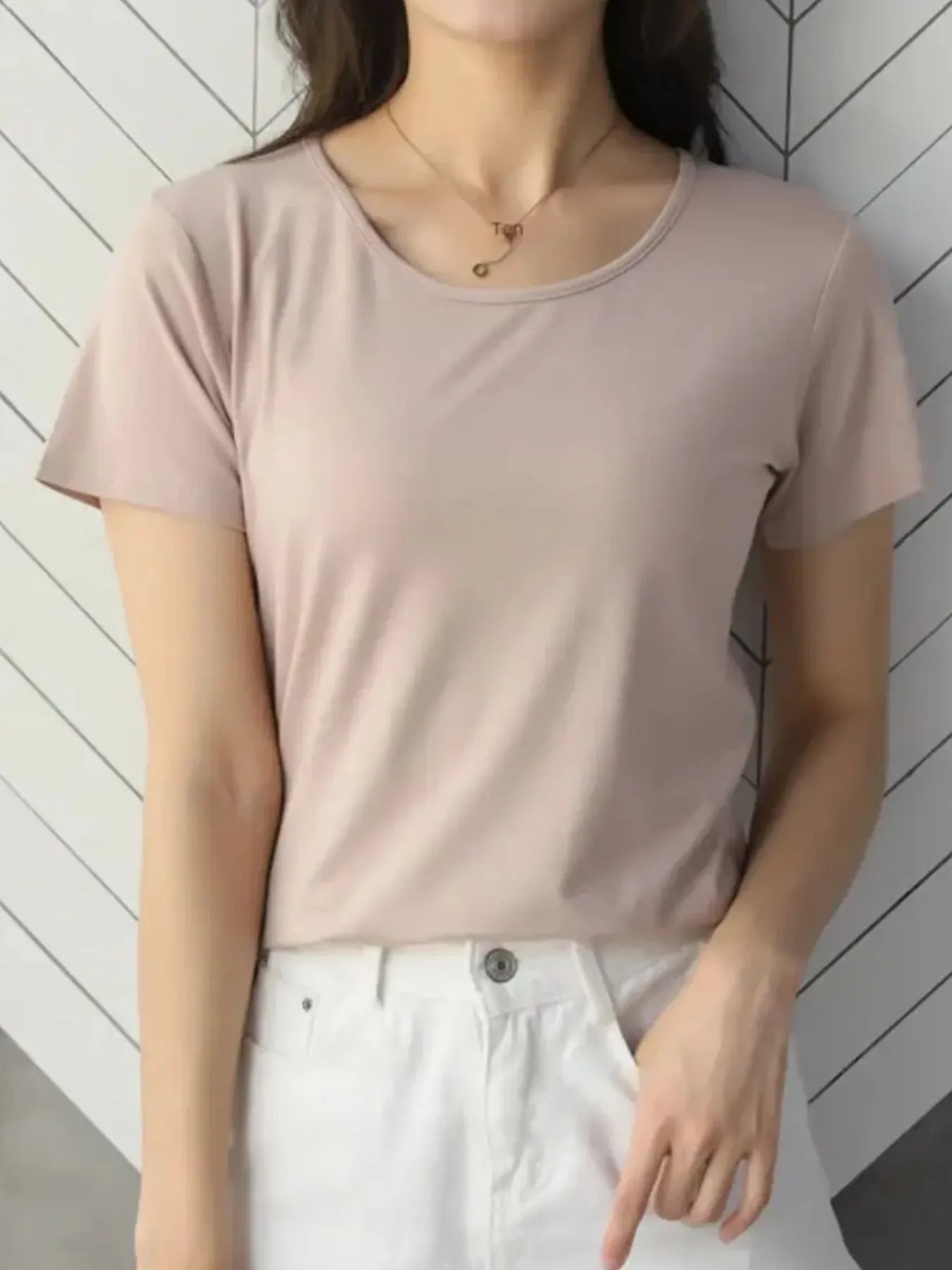 Round Neck Short Sleeve T-Shirt Pale Blush 2c76ffa5-e671-48cc-b0ba-6b4f4e96e292-Max-Origin