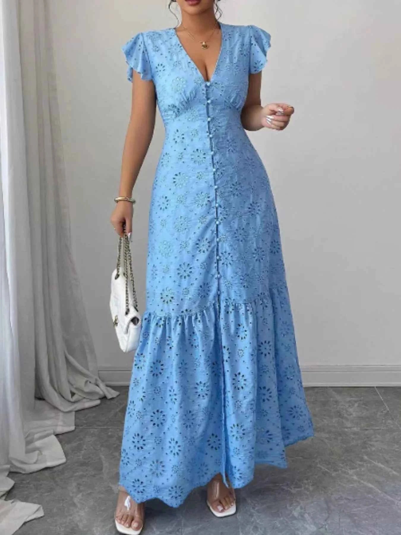 Floral Eyelet Ruffled Cap Sleeve Maxi Dress 2c93230a-d66a-4a76-af11-506525fb4aea-Max-Origin