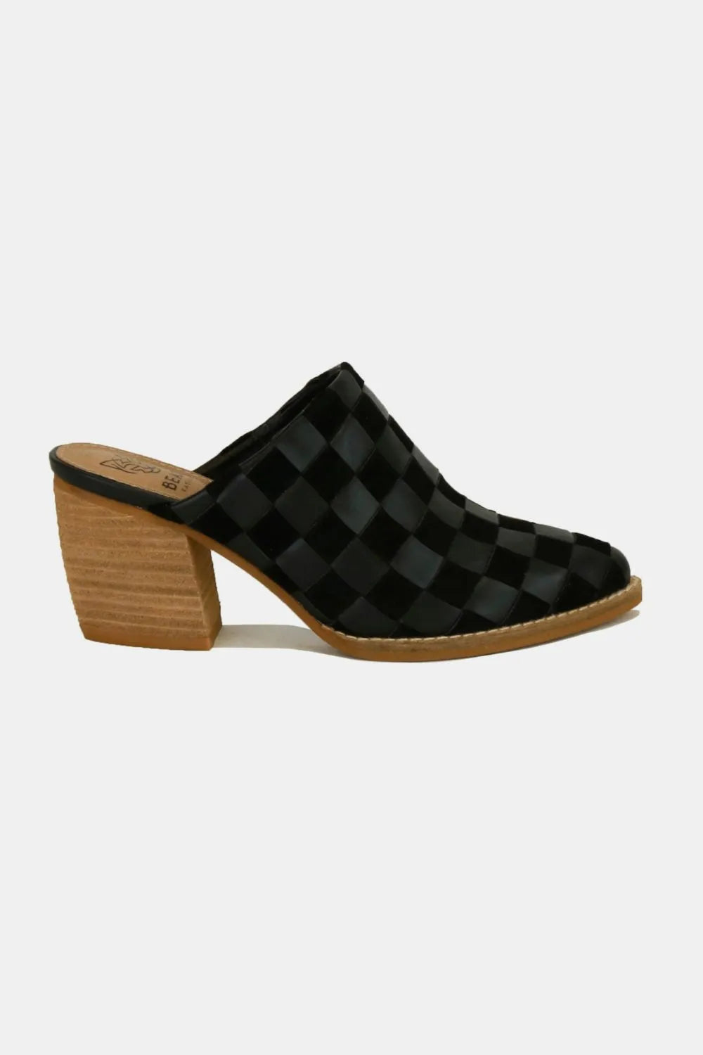 Beast Fashion Woven Checkerboard Block Heel Mule Shoes 2cab69f4-1aa5-465e-b5c5-421533a78c2b-Max