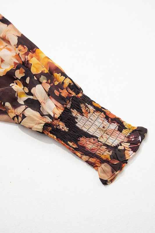 Floral V-Neck Long Puff Sleeve Blouse 2cc38c03-e12c-436e-be7a-49d75eab065d