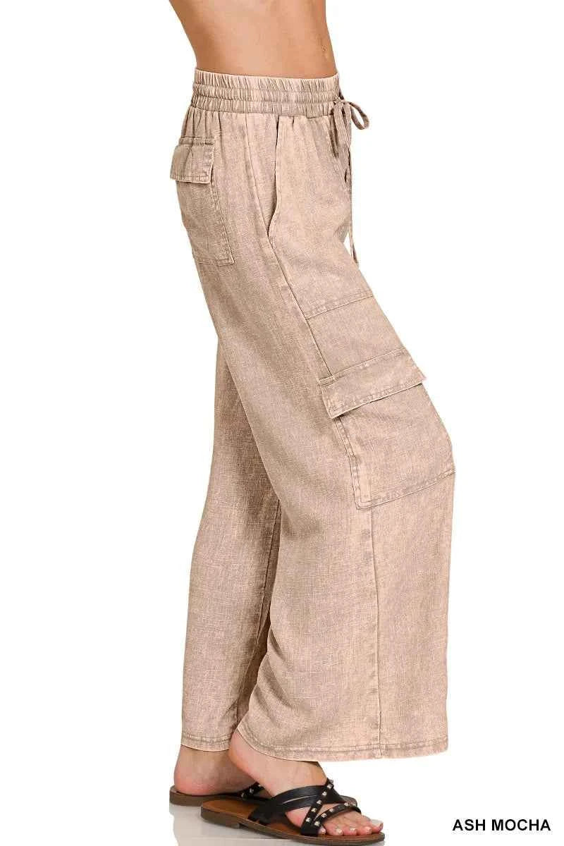 Zenana Washed Linen Elastic Band Waist Cargo Pants 2ce708e237454e09bd4d189951dd2411-Max-Origin