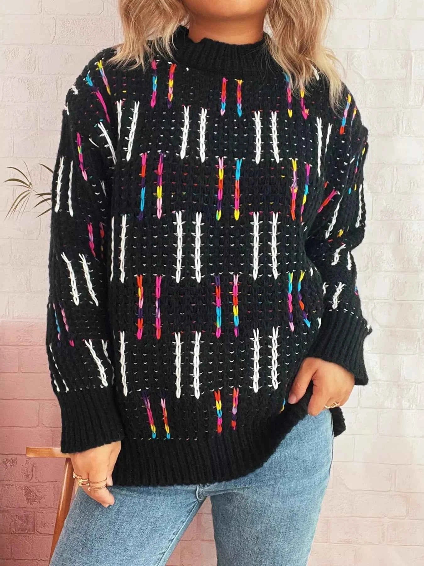 Colorful Round Neck Long Sleeve Sweater 2cf6f777293f4c5fa30170eae6e5f068-Max-Origin