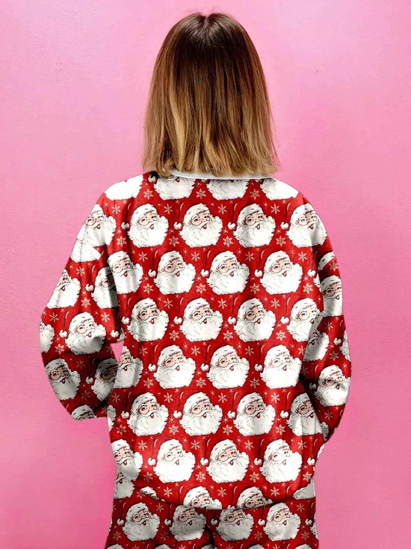 Christmas Santa Print Round Neck Top and Shorts Lounge Set 2d10152e2159430f986208cdf7bdb3dd-Max-Origin