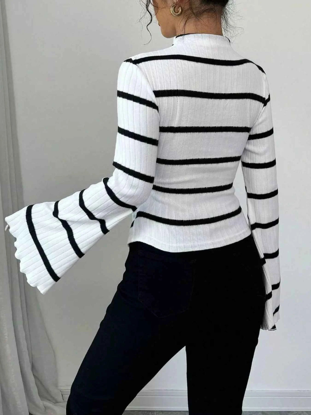 Striped Mock Neck Flare Sleeve Knit Top 2d415cdb-2213-4fed-8108-453c90e18b11-Max-Origin