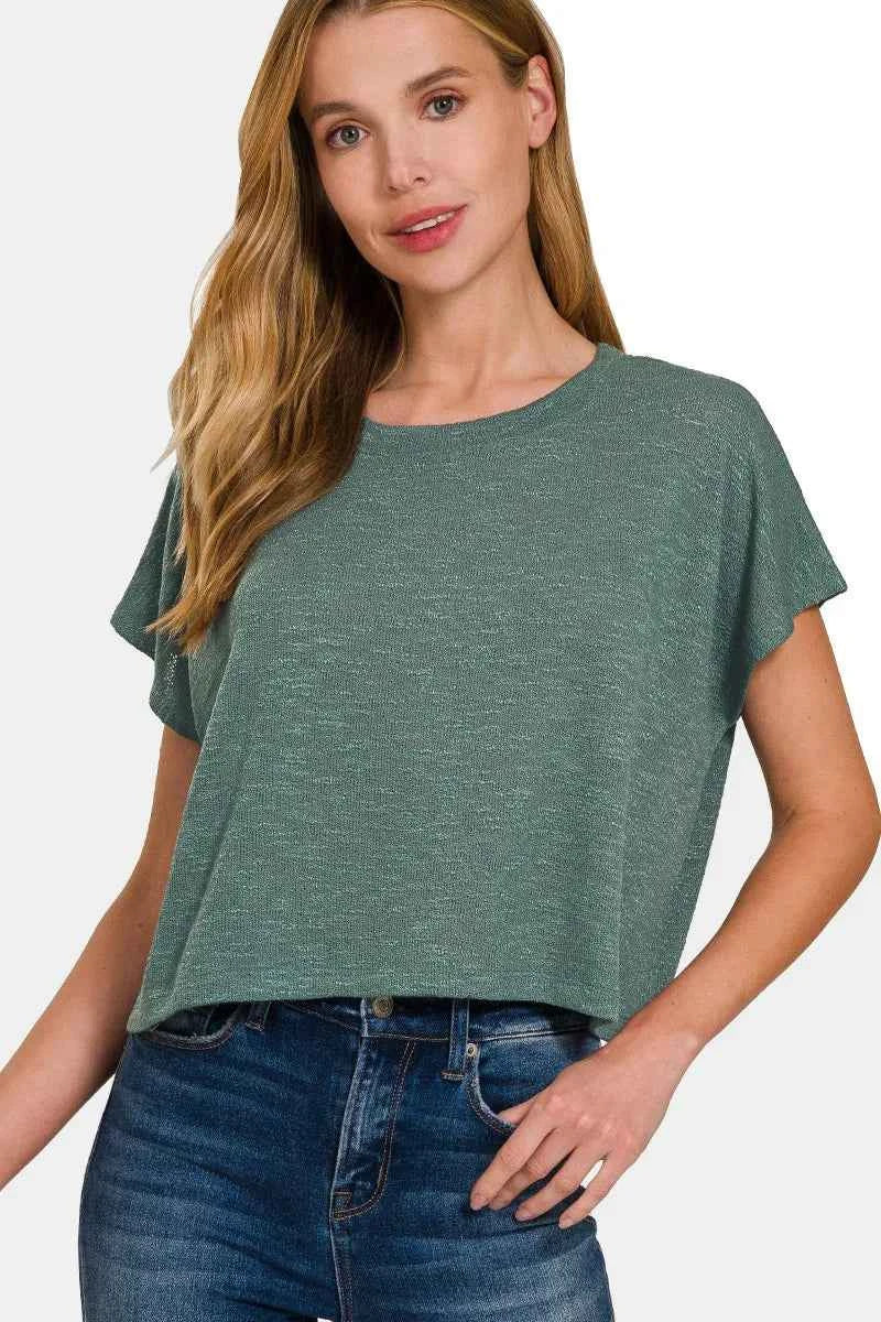 Zenana Round Neck Short Sleeve Crop T-Shirt Ash Jade 2d421470-db28-4f38-836c-1c17925d3c58-Max