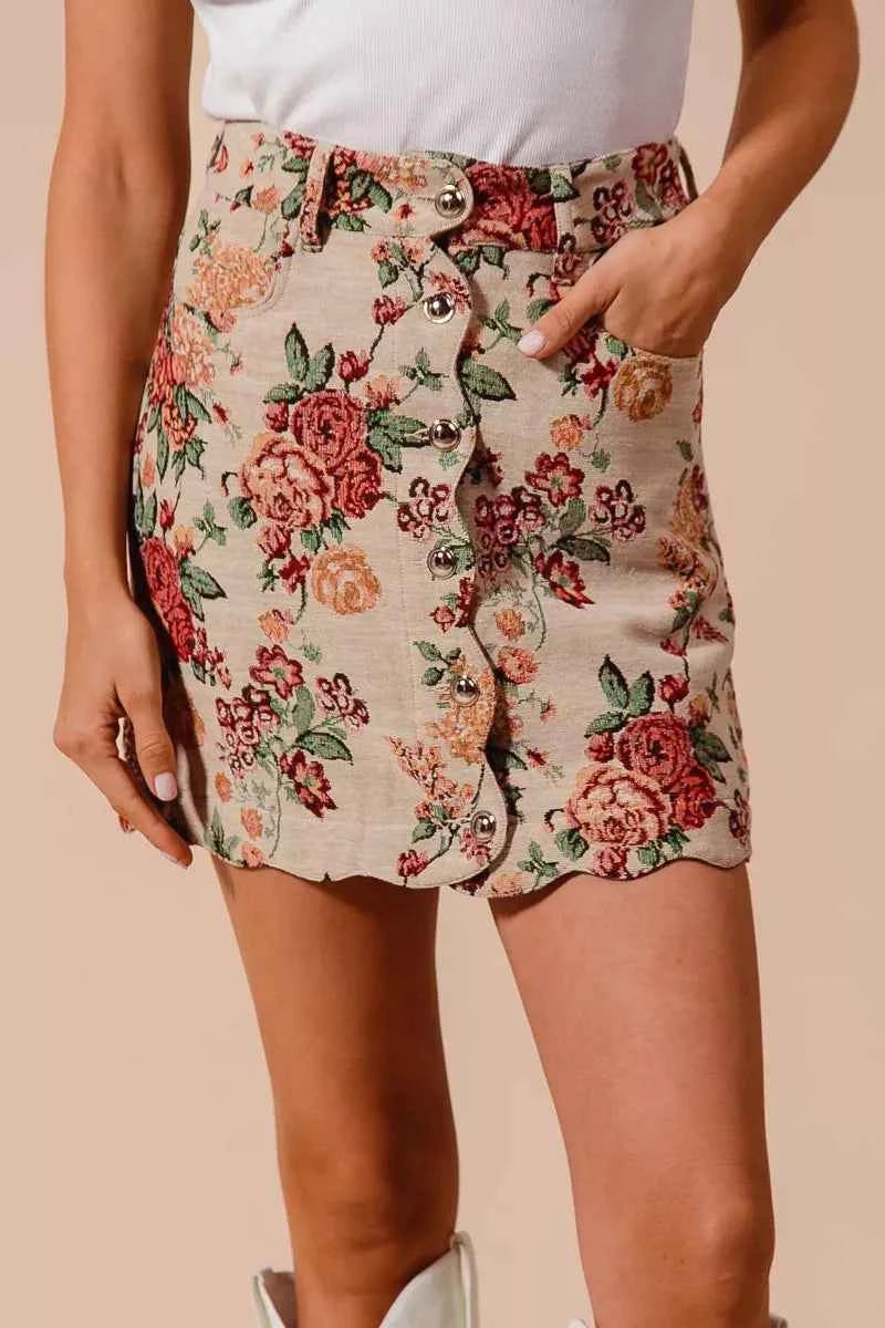 SO ME Floral Jacquard Button Front Mini Skirt with Scall 2d44da8093b9488bbe13bccbac882ee7-Max-Origin