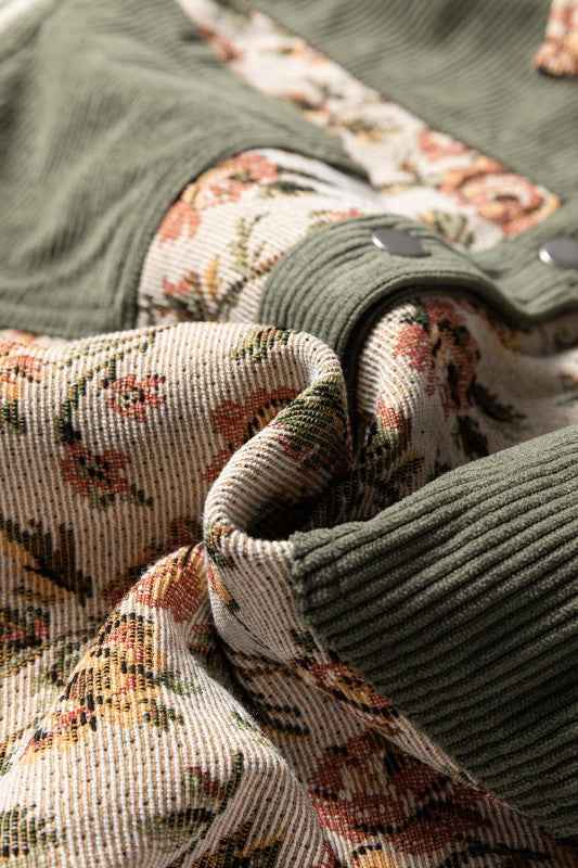 Floral Patchwork Ribbed Corduroy Shirt Jacket 2d46caf2-7ab7-469a-9fff-003b1b13ee55