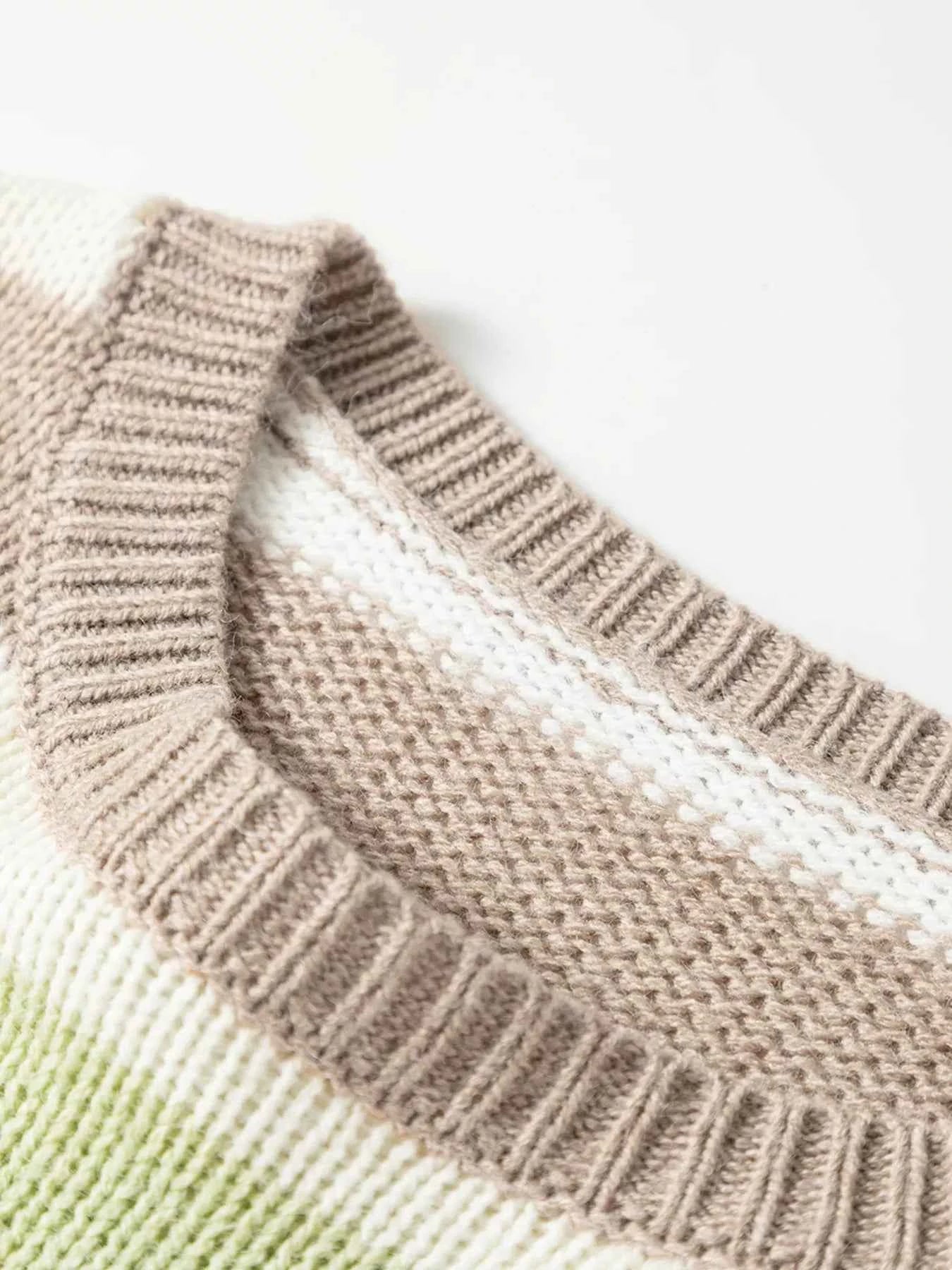 Multicolour Stripe Drop Shoulder Crew Neck Sweater 2d50b968f9c84457856389f9c41357e2-Max-Origin